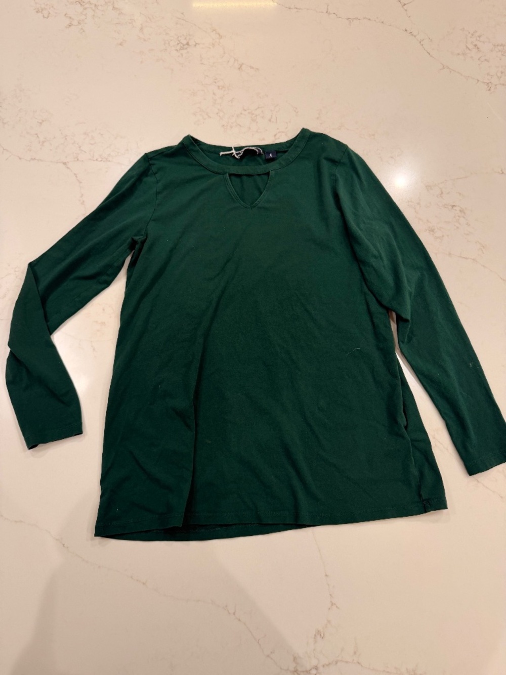 Lands’ End Dark Green Long Sleeve Top Womens Small Keyhole Neck Cotton Blend